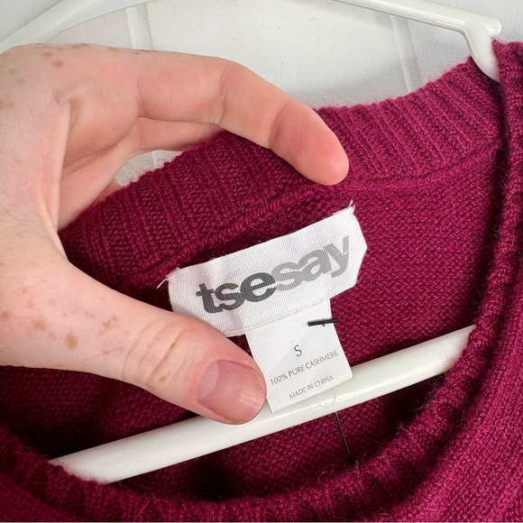 Tsesay 100% Cashmere Puff Sleeve Sweater Short Sleeve Size Small Fall Magenta - Picture 5 of 7